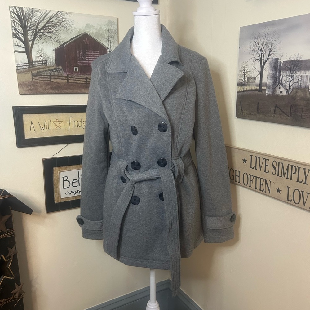 Jou Jou Women's Gray Double-Breasted Pea Coat